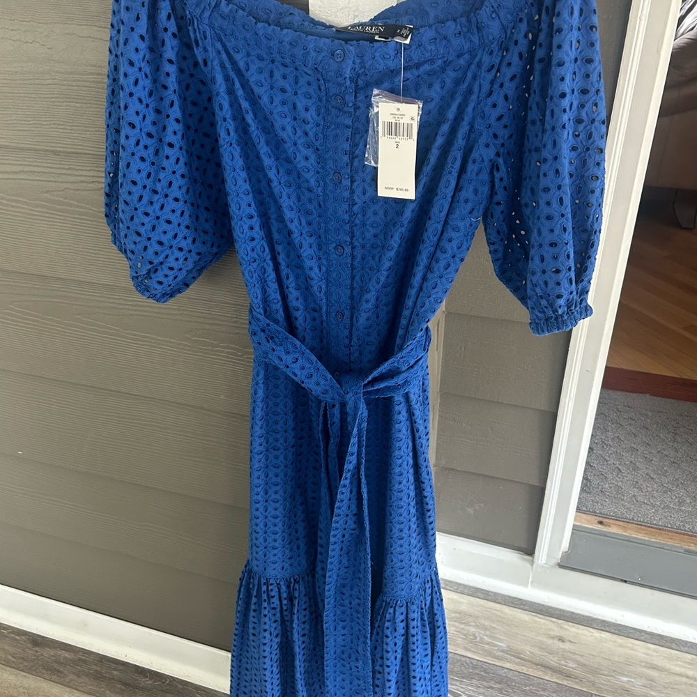 NWT! Lauren Ralph Lauren Royal Blue Eyelet  Dress